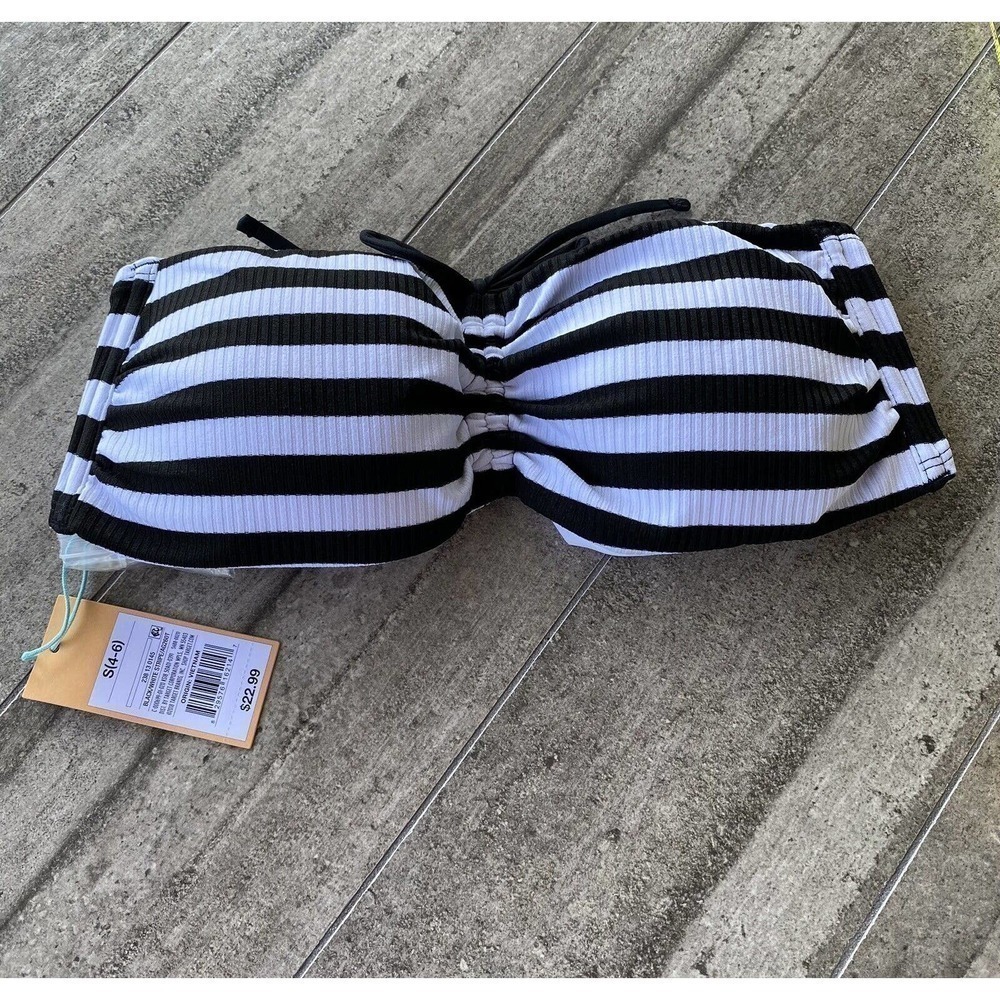 Kona Sol Bra Black White Stripes S (4-6) Swimsuit Swimwear